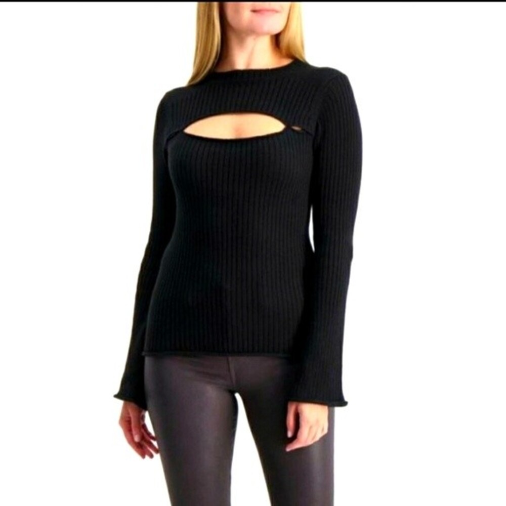NWT  L'AGENCE Pasha Ribbed Cutout Sweater in Navy Blue size XS
